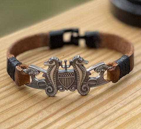 Handmade Coast Guard Port Security Insignia Leather Bracelet